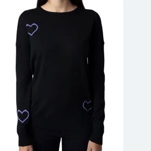 Zadig voltaire gabby heart Black Sweater with Purple Heart Accents
